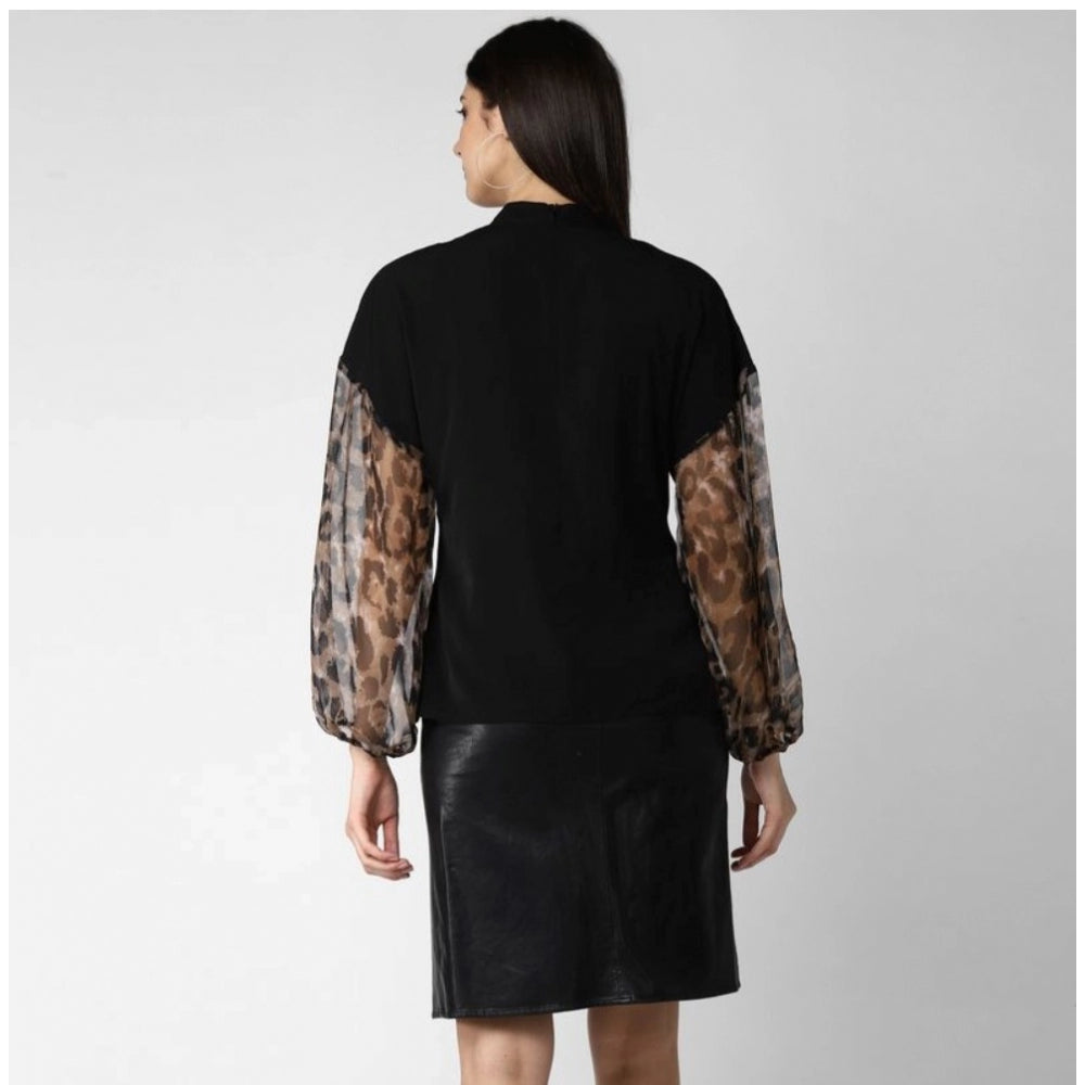 PKRKART Women's Polyester Animal Print Long Sleeves Top (Black)