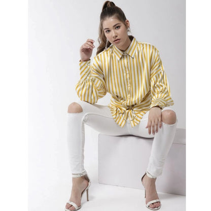 PKRKART Women's Polyester Striped Long Sleeves Top (Yellow)