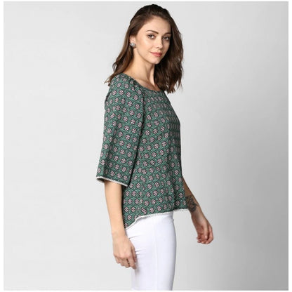 PKRKART Women's Polyester Printed 3-4th Sleeves Top (Green)