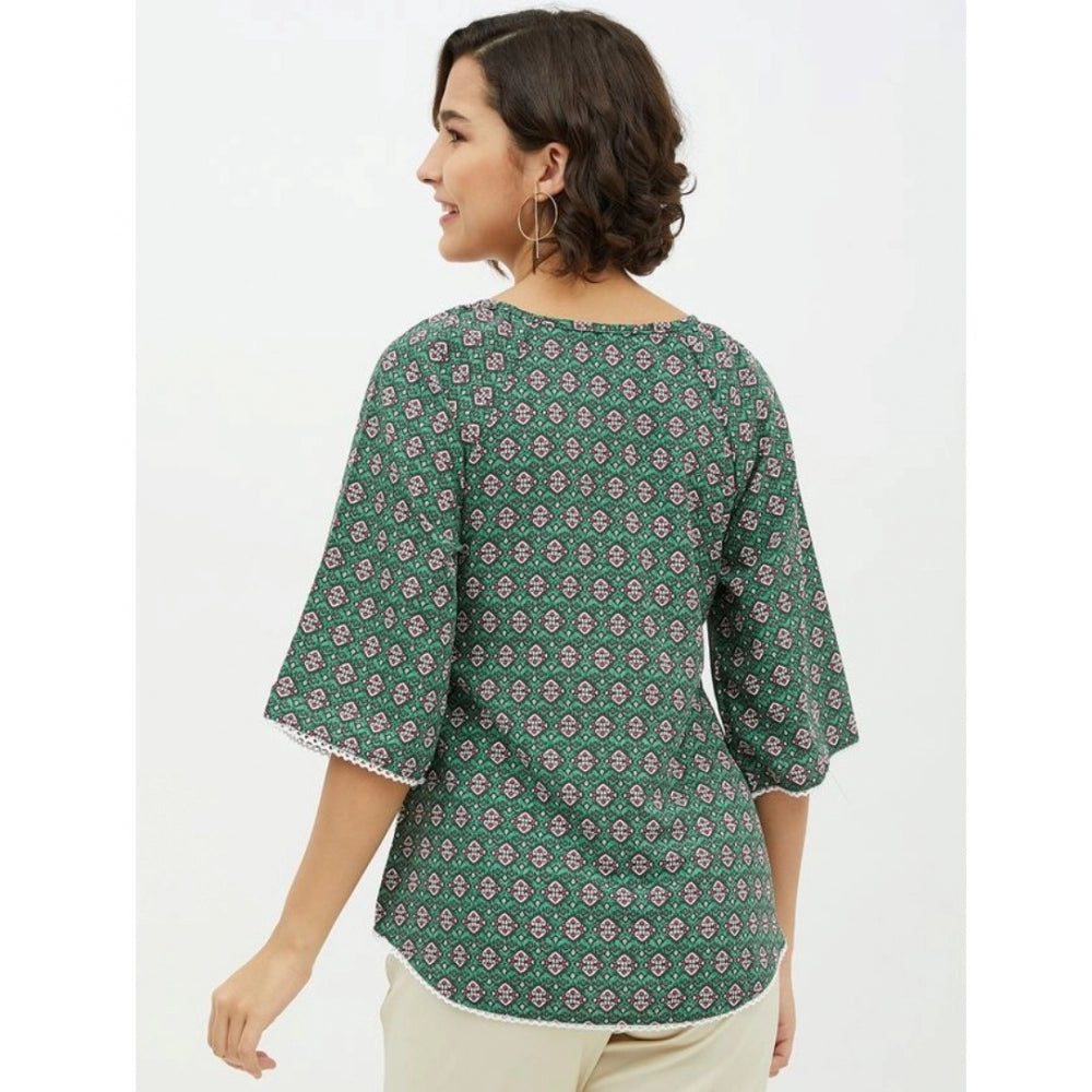 PKRKART Women's Polyester Printed 3-4th Sleeves Top (Green)