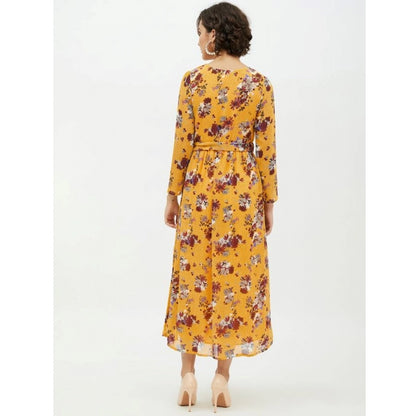 PKRKART Women's Polyester Floral Long Sleeves Calf-length Dress (Multicolor)