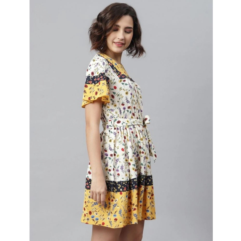 PKRKART Women's Polyester Floral Flutter Above Knee Dress (Multicolor)