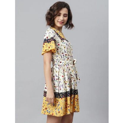 PKRKART Women's Polyester Floral Flutter Above Knee Dress (Multicolor)