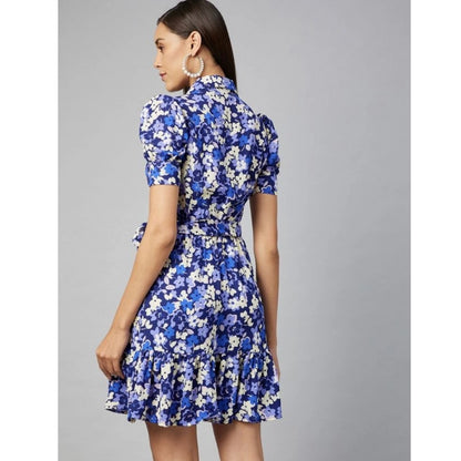 PKRKART Women's Polyester Floral Short Sleeve Above Knee Dress (Blue - Purple)