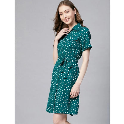 PKRKART Women's Polyester Polka Short Sleeve Above Knee Dress (Blue - White)