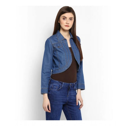 PKRKART Women's Denim Solid 3-4th Sleeves Shrug (Blue)