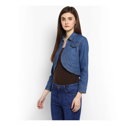 PKRKART Women's Denim Solid 3-4th Sleeves Shrug (Blue)