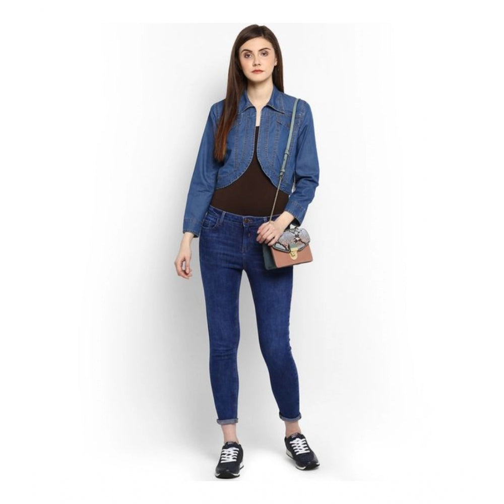 PKRKART Women's Denim Solid 3-4th Sleeves Shrug (Blue)