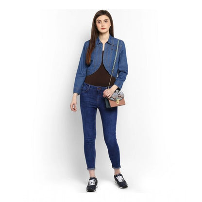 PKRKART Women's Denim Solid 3-4th Sleeves Shrug (Blue)