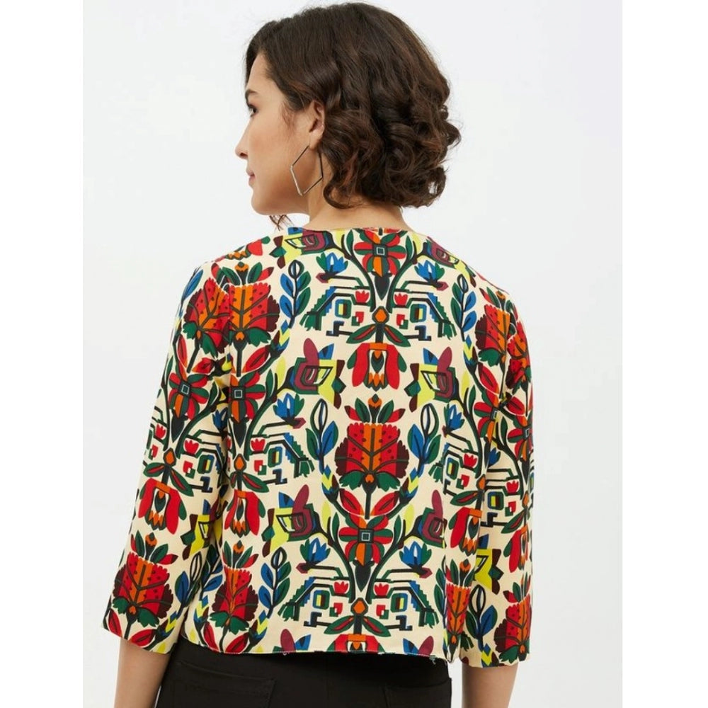 PKRKART Women's Polyester Floral 3-4th Sleeves Shrug (Multicolor)