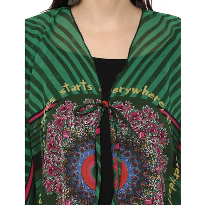 PKRKART Women's Polyester Printed Kaftan Sleeve Shrug (Green - Multicolor)