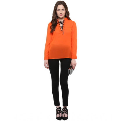 PKRKART Women's Polyester Solid Long Sleeves Regular Top (Orange)