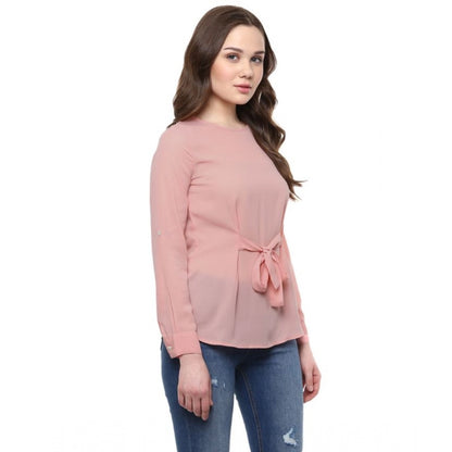 PKRKART Women's Polyester Solid Long Sleeves Regular Top (Pink)