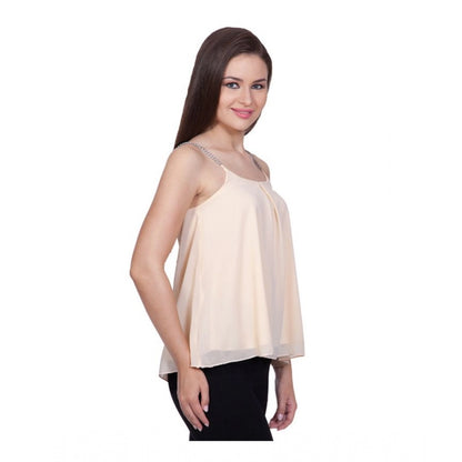 PKRKART Women's Polyester Solid Shoulder Straps Regular Top (Beige)