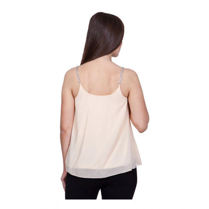 PKRKART Women's Polyester Solid Shoulder Straps Regular Top (Beige)