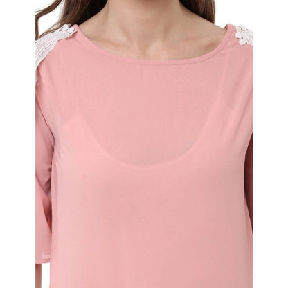 PKRKART Women's Polyester Lace Inserts Half Sleeve Top (Pink)