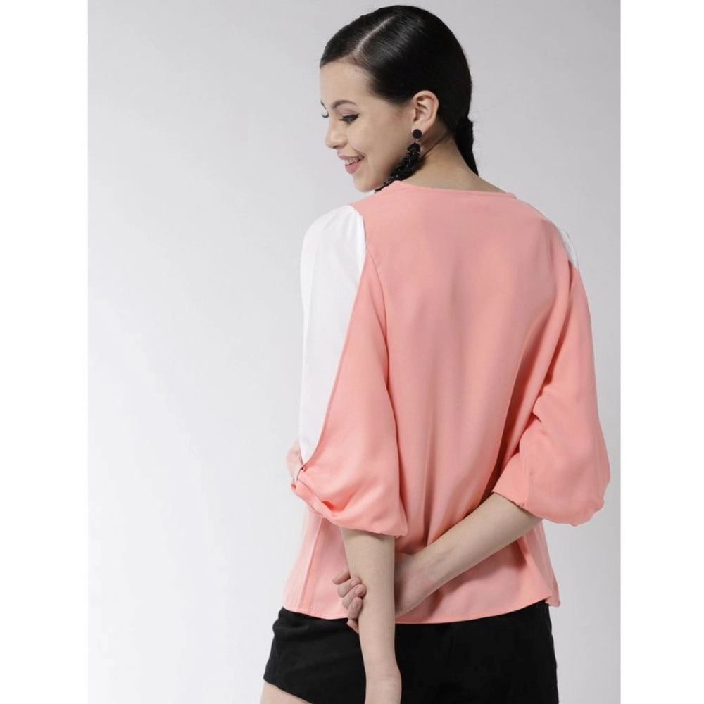 PKRKART Women's Polyester Colour Block Slit Sleeve Top (Pink)