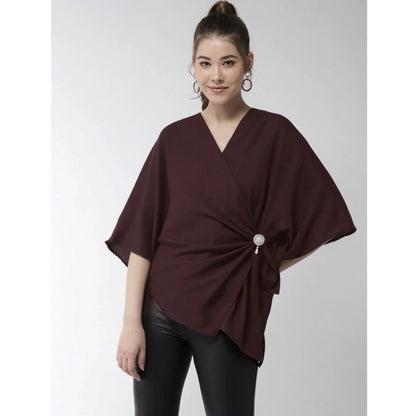 PKRKART Women's Polyester Solid Cape Sleeve Top (Maroon)