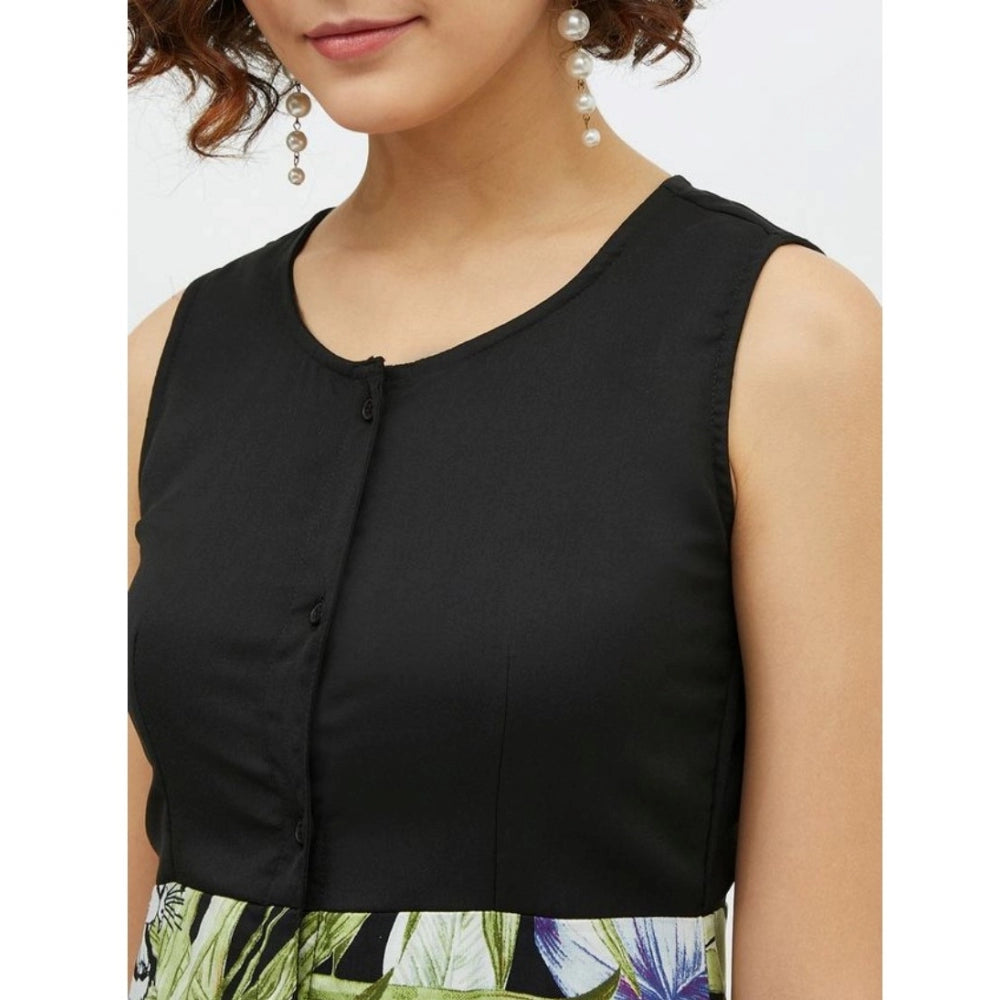 PKRKART Women's Rayon Floral Sleeveless Calf-length Dress (Multicolor)