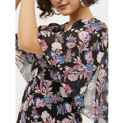 PKRKART Women's Polyester Chain Print Cap Sleeve Calf-length Dress (Multicolor)
