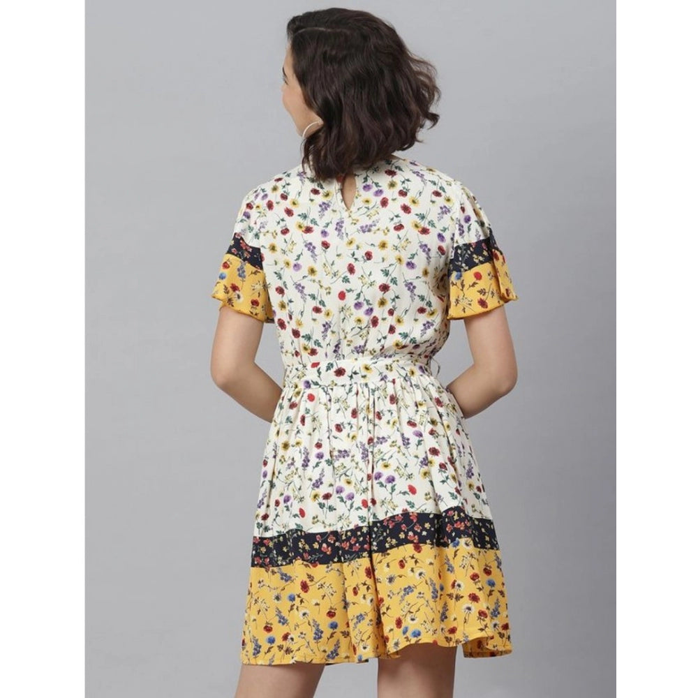 PKRKART Women's Polyester Floral Flutter Above Knee Dress (Multicolor)