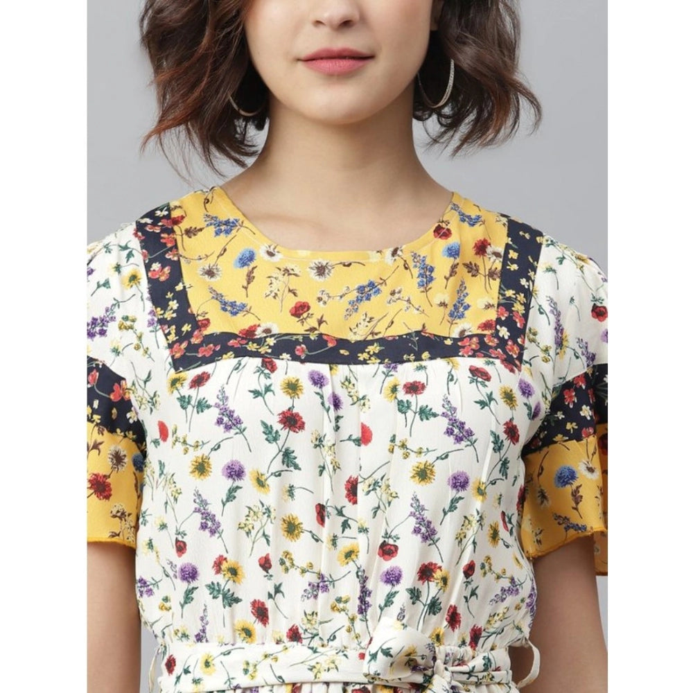 PKRKART Women's Polyester Floral Flutter Above Knee Dress (Multicolor)