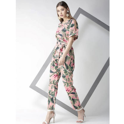 PKRKART Women's Polyester Floral Half Sleeve Jumpsuit (Pink)