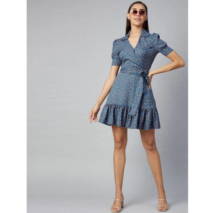 PKRKART Women's Polyester Polka Short Sleeve Above Knee Dress (Grey - Coral)
