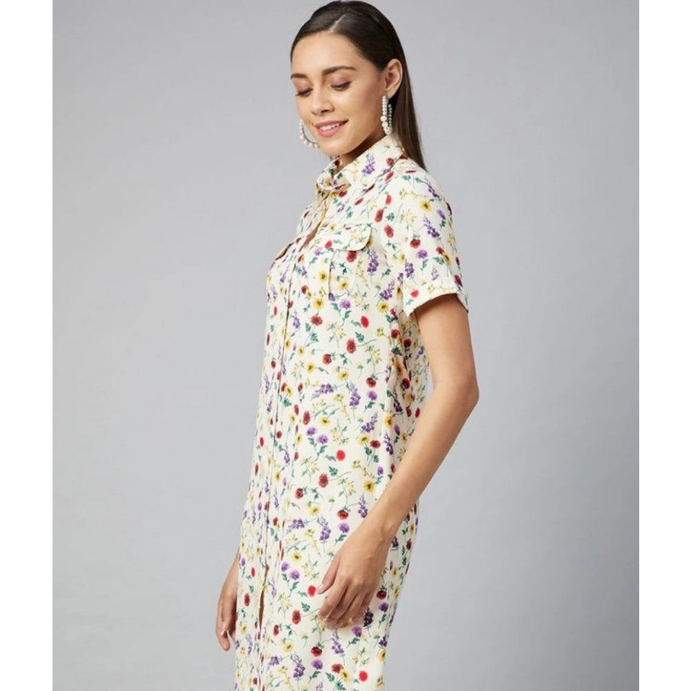 PKRKART Women's Polyester Floral Short Sleeve Above Knee Dress (Multicolor)