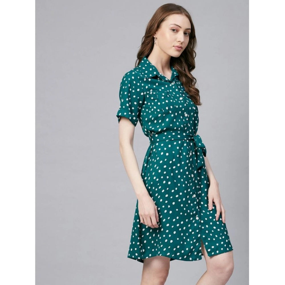 PKRKART Women's Polyester Polka Short Sleeve Above Knee Dress (Blue - White)