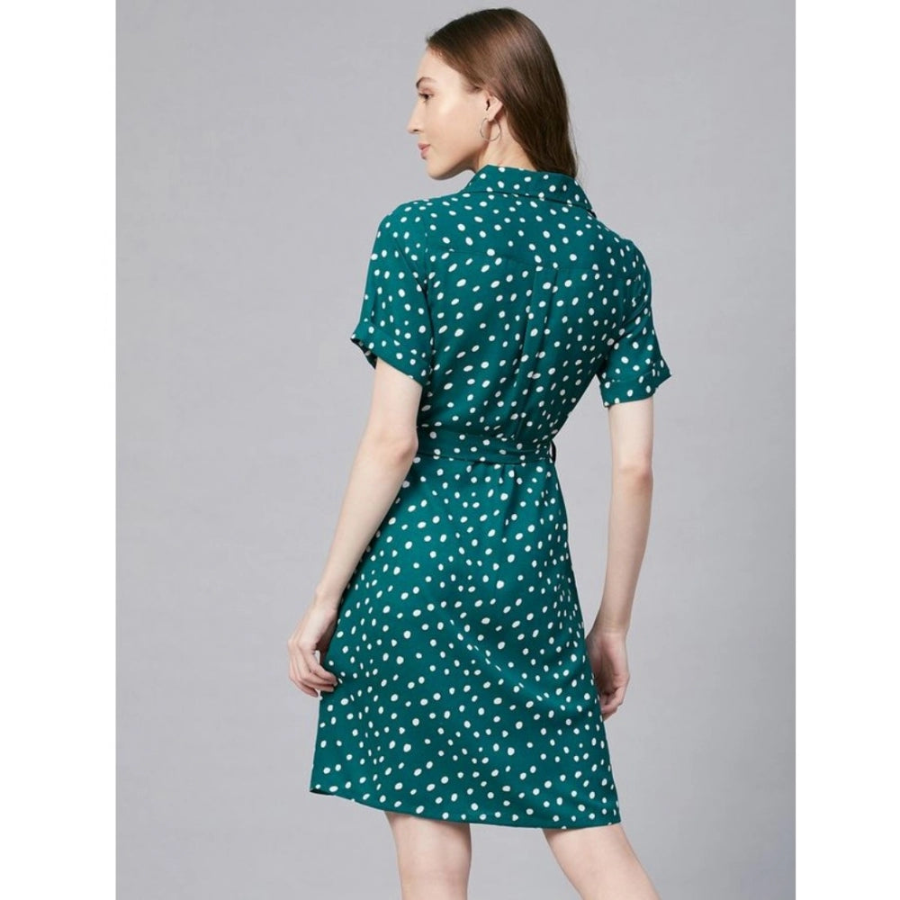 PKRKART Women's Polyester Polka Short Sleeve Above Knee Dress (Blue - White)