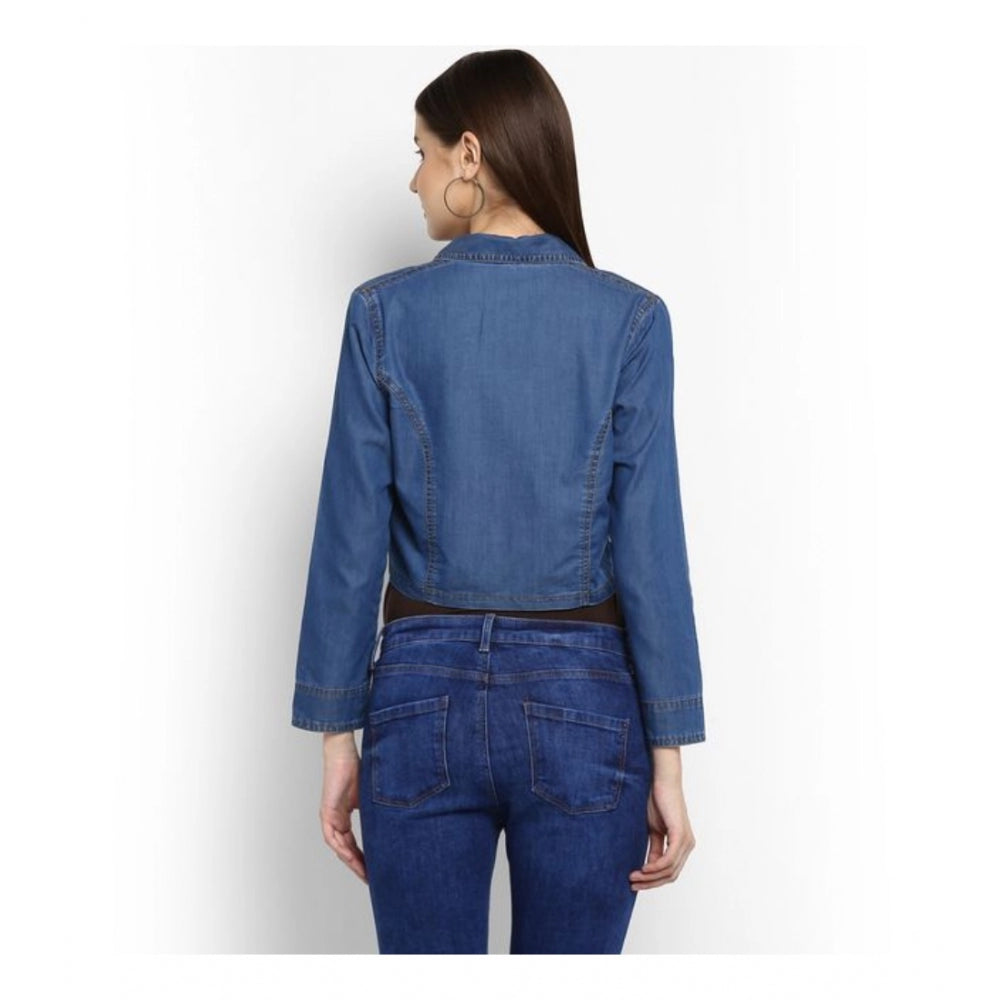 PKRKART Women's Denim Solid 3-4th Sleeves Shrug (Blue)