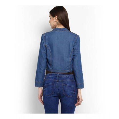 PKRKART Women's Denim Solid 3-4th Sleeves Shrug (Blue)