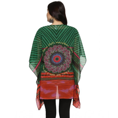 PKRKART Women's Polyester Printed Kaftan Sleeve Shrug (Green - Multicolor)