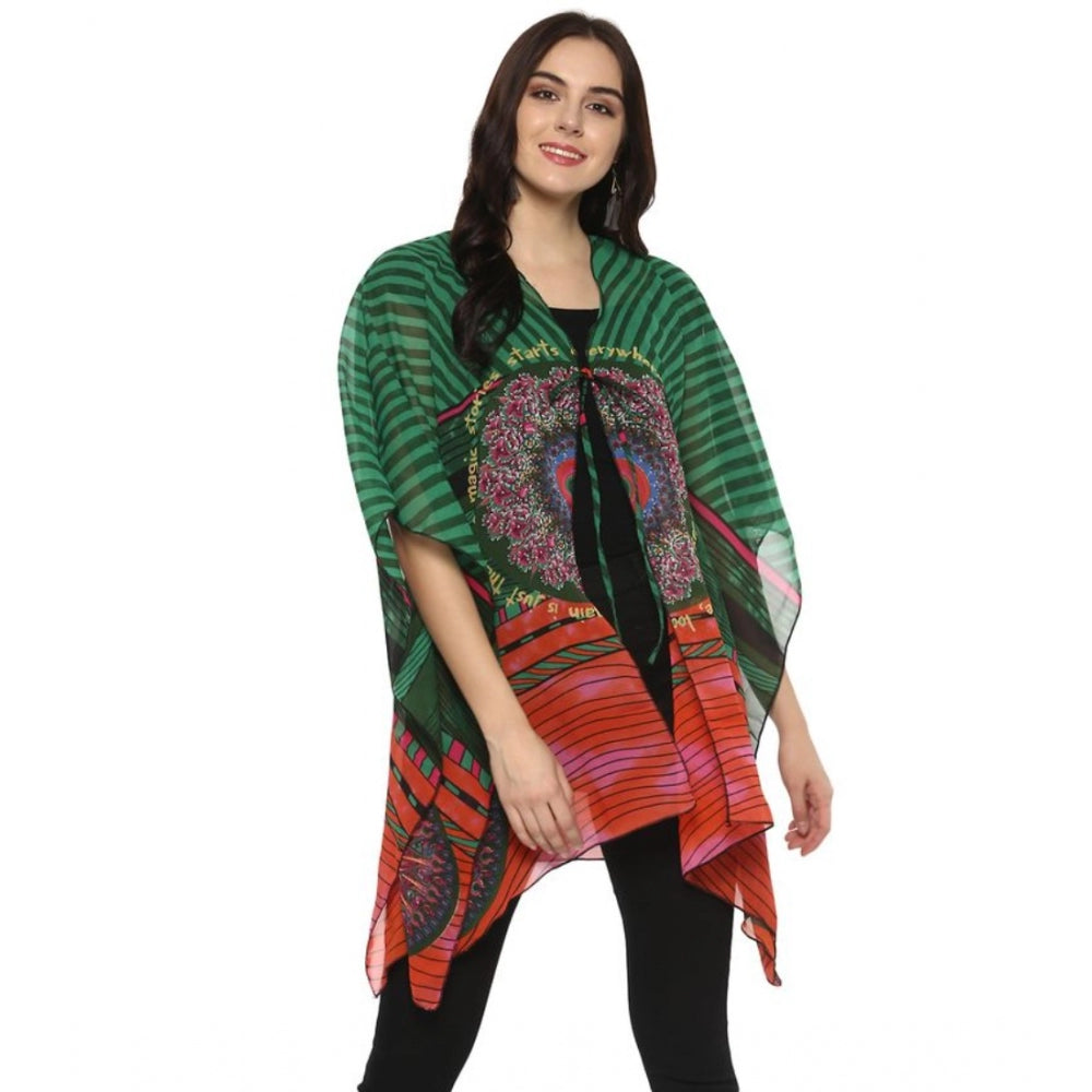 PKRKART Women's Polyester Printed Kaftan Sleeve Shrug (Green - Multicolor)