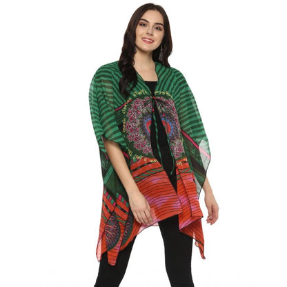 PKRKART Women's Polyester Printed Kaftan Sleeve Shrug (Green - Multicolor)