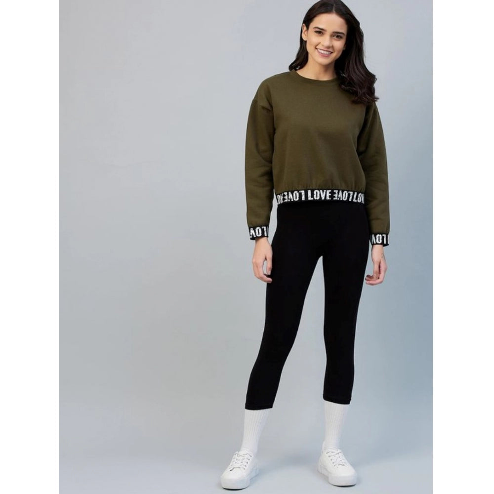 PKRKART Women's Fleece Solid Long Sleeves Sweatshirt (Olive)