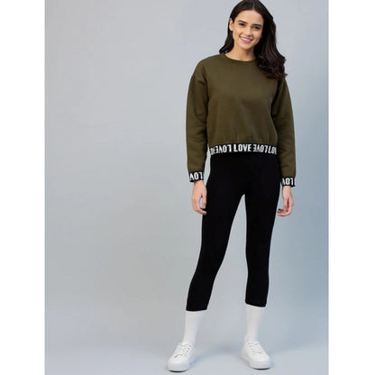 PKRKART Women's Fleece Solid Long Sleeves Sweatshirt (Olive)
