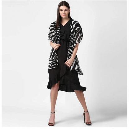 PKRKART Women's Polyester Printed Short Sleeve Shrug (Black)