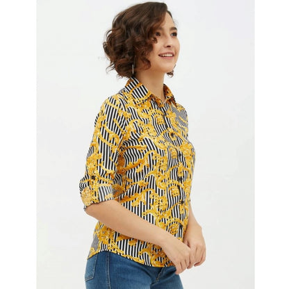 PKRKART Women's Polyester Printed Roll Up Sleeve Standard Length Shirt (Mustared)