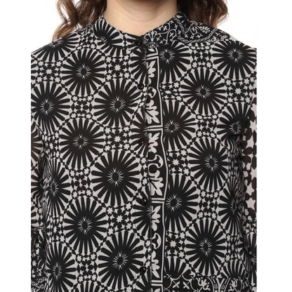 PKRKART Women's Polyester Printed Balloon Sleeve Top (Black - White)