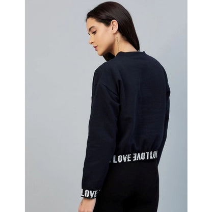 PKRKART Women's Fleece Solid Long Sleeves Sweatshirt (Navy)