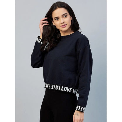 PKRKART Women's Fleece Solid Long Sleeves Sweatshirt (Navy)