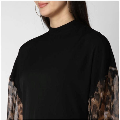 PKRKART Women's Polyester Animal Print Long Sleeves Top (Black)