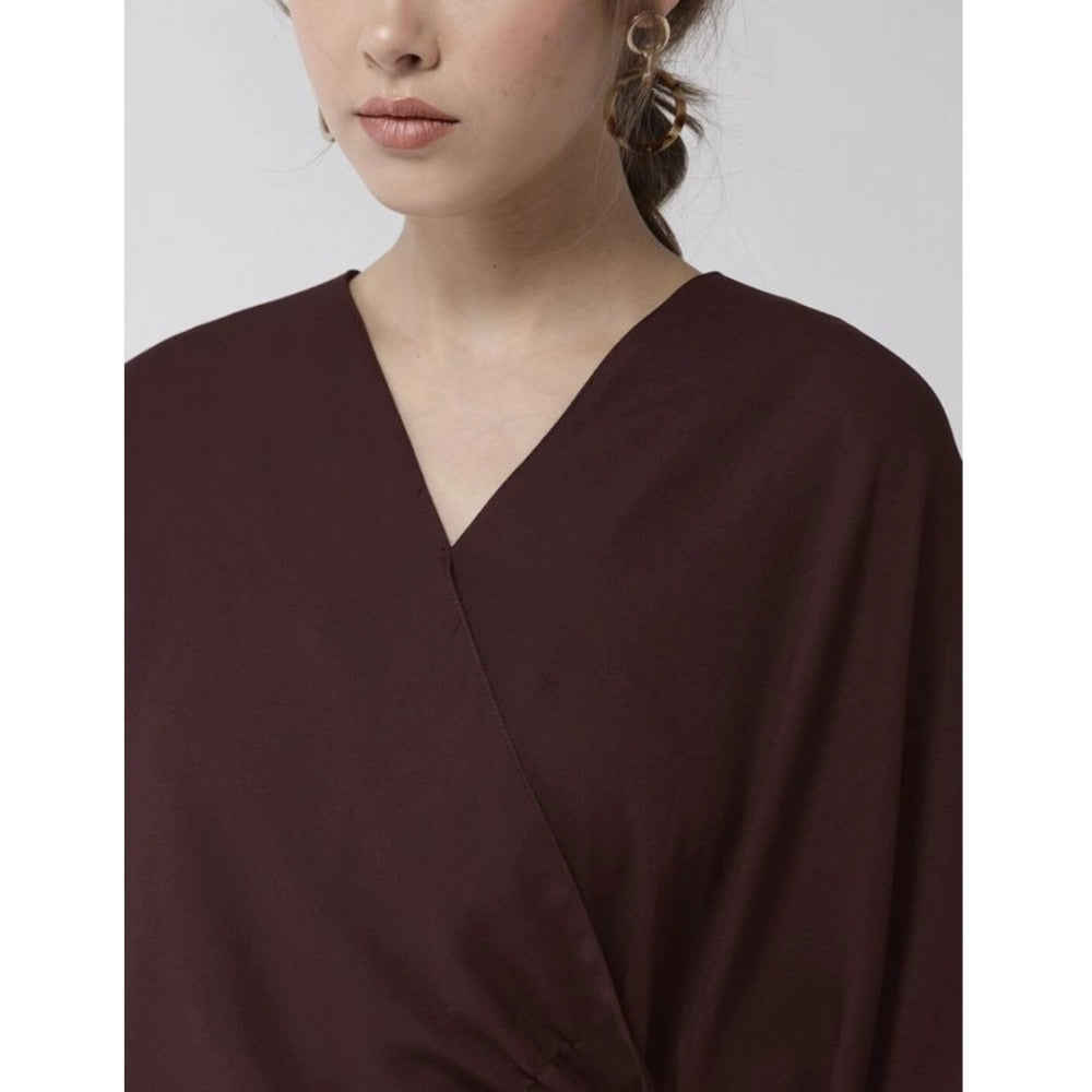 PKRKART Women's Polyester Solid Cape Sleeve Top (Maroon)