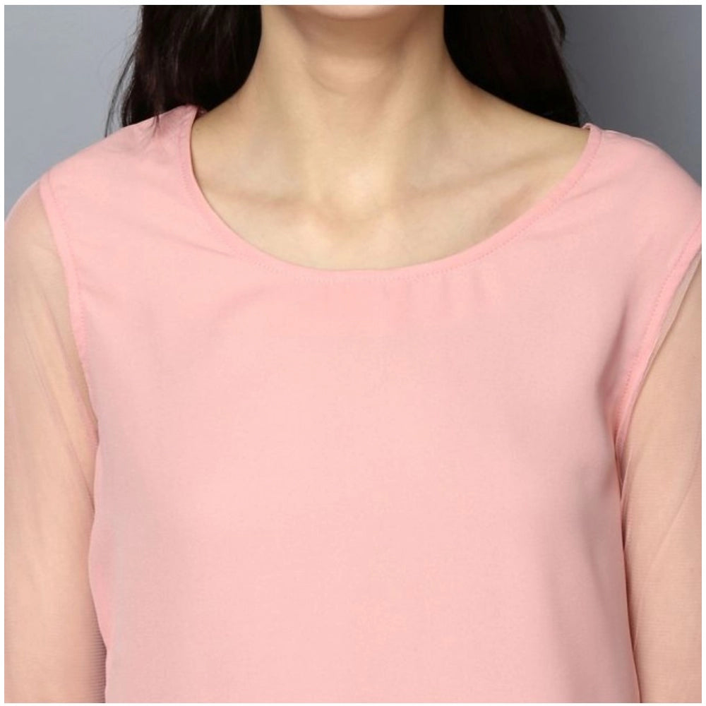 PKRKART Women's Polyester Solid Tier Sleeve Top (Pink)