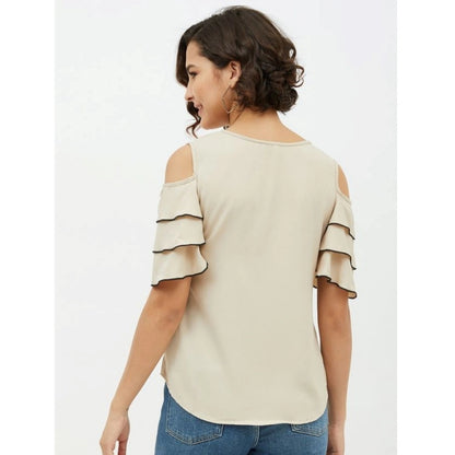 PKRKART Women's Polyester Tiered Cold Shoulder Top (Beige)