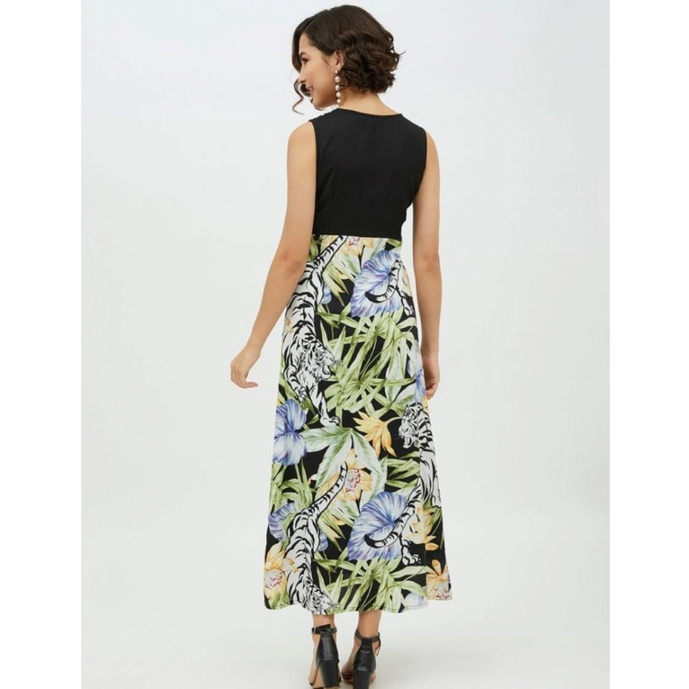 PKRKART Women's Rayon Floral Sleeveless Calf-length Dress (Multicolor)
