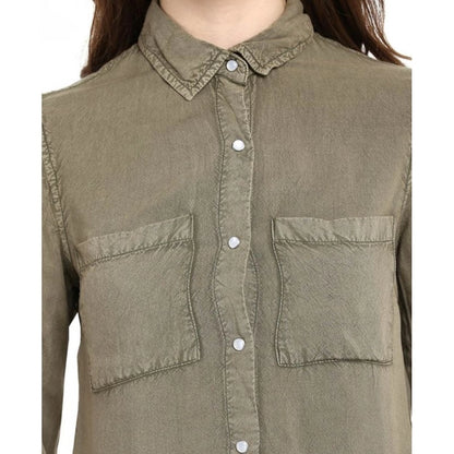 PKRKART Women's Rayon Solid Long Sleeves Standard Length Shirt (Olive Green)
