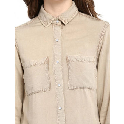 PKRKART Women's Rayon Solid Long Sleeves Standard Length Shirt (Beige)
